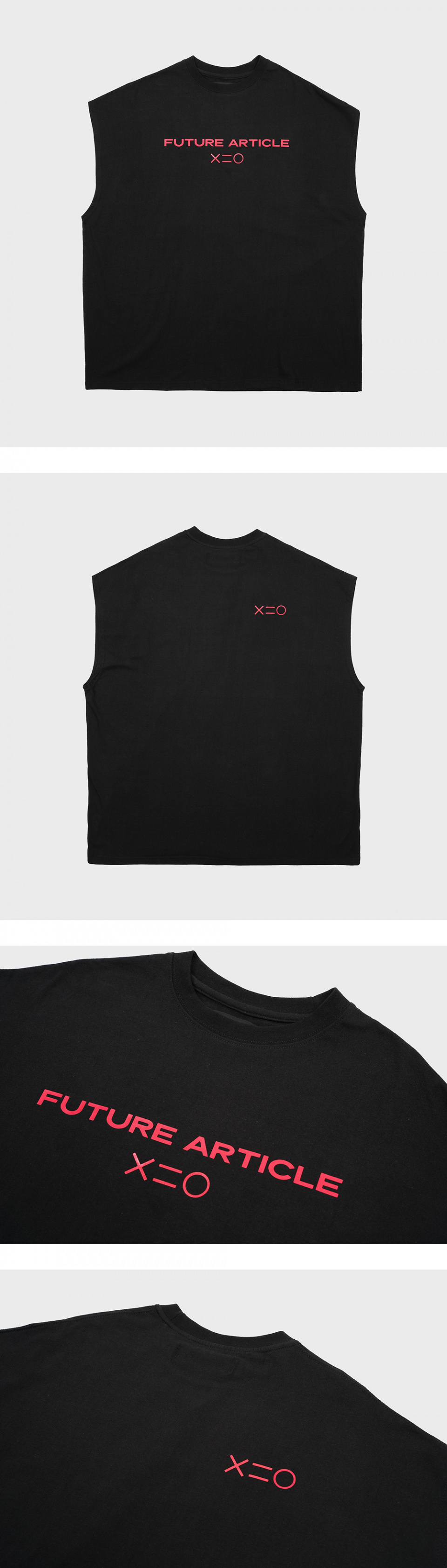 도조(DOZOH) RED F MUSCLE SLEEVELESS T-SHIRTS IN BLACK