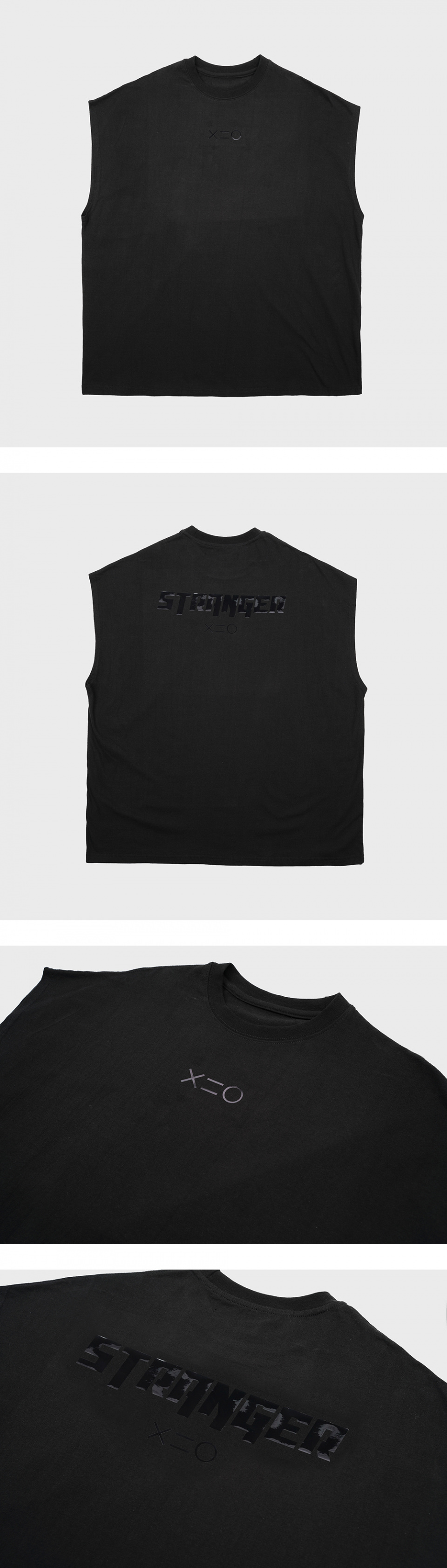 도조(DOZOH) GLOSSY LETTERING MUSCLE SLEEVELESS T-SHIRTS IN BLACK