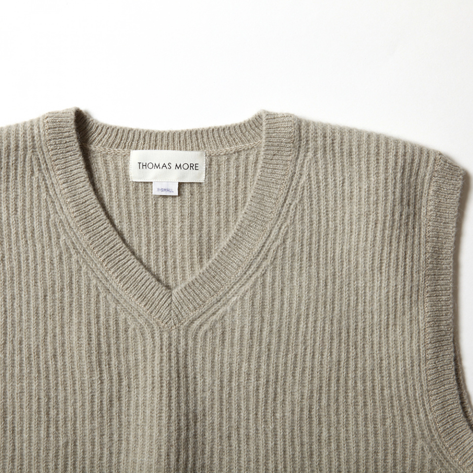 MUSINSA | THOMAS MORE sw1409 Serge Knit Sweater Vest - Wood Ash