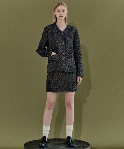 TWEED MINI SKIRT - BLACK