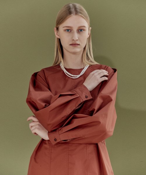 VOLUME SLEEVE TUCK DRESS - ORANGE