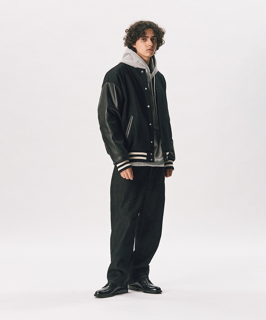 ブルゾン MUSINSA STANDARD Wool blend collared varsity jacket black MM MUSINSA | MUSINSA STANDARD Wool blend collared varsity
