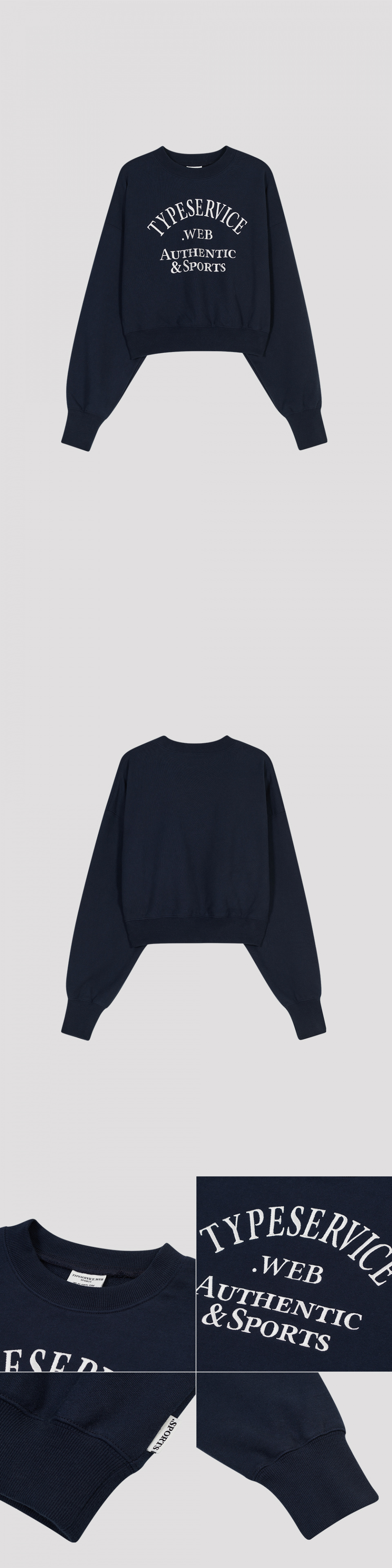 타입서비스(TYPE SERVICE) Premium Heavy Cotton Arch Logo Crop Sweatshirt [Navy]