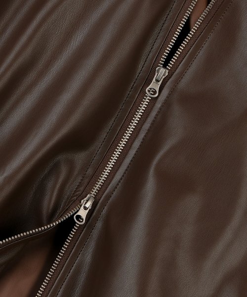 Vegan leather overfit blouson [brown]