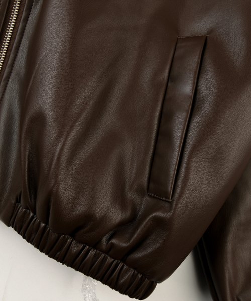 Vegan leather overfit blouson [brown]
