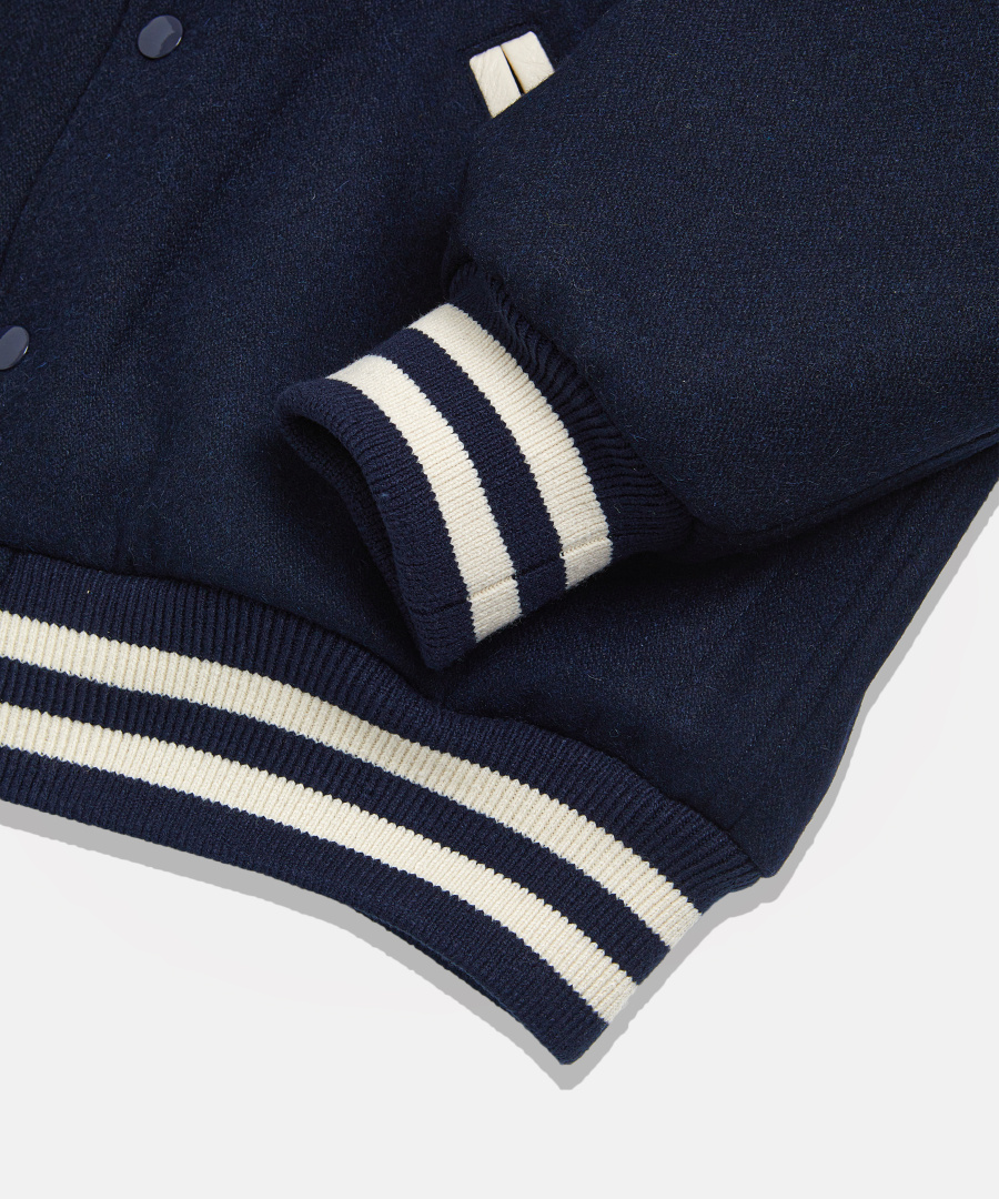 에스피오나지(ESPIONAGE) Wool Varsity Jacket Navy
