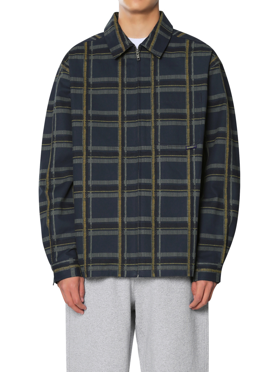 MUSINSA公式 | thisisneverthat® Check Full Zip Shirt Dark Blue