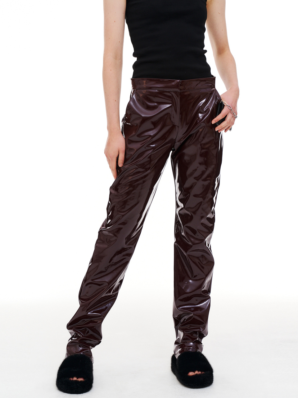 리(L.E.E.Y) Glossy Leather pants Burgundy