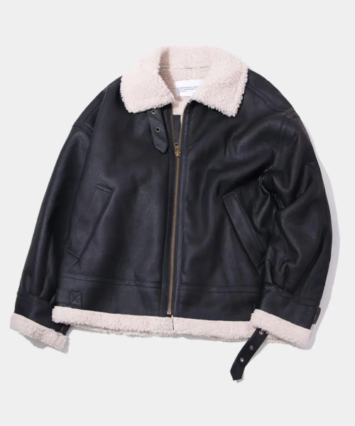 Overfit Leather Fleece Womens Mouton Mustang Jacket [BLACK]