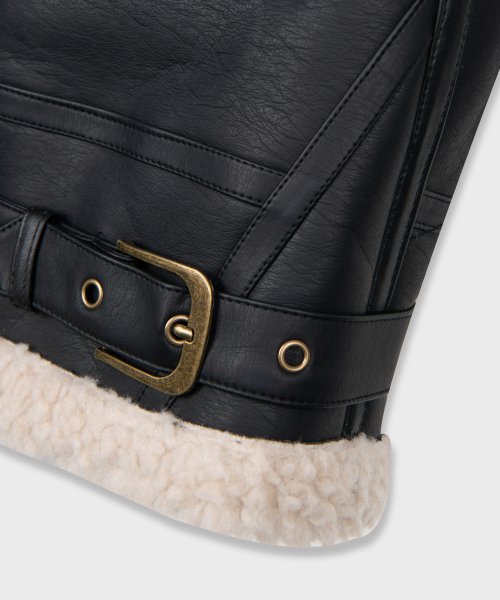 Overfit Leather Fleece Womens Mouton Mustang Jacket [BLACK]
