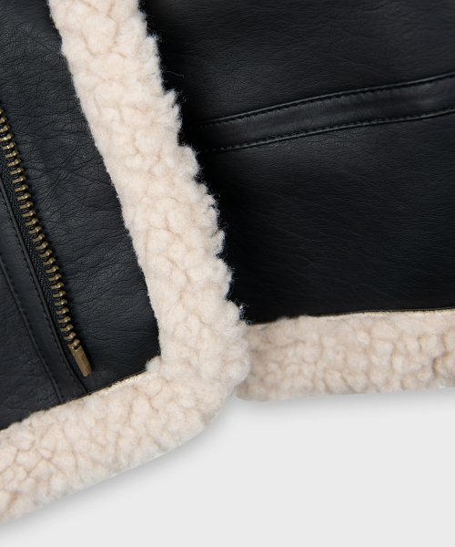 Overfit Leather Fleece Womens Mouton Mustang Jacket [BLACK]