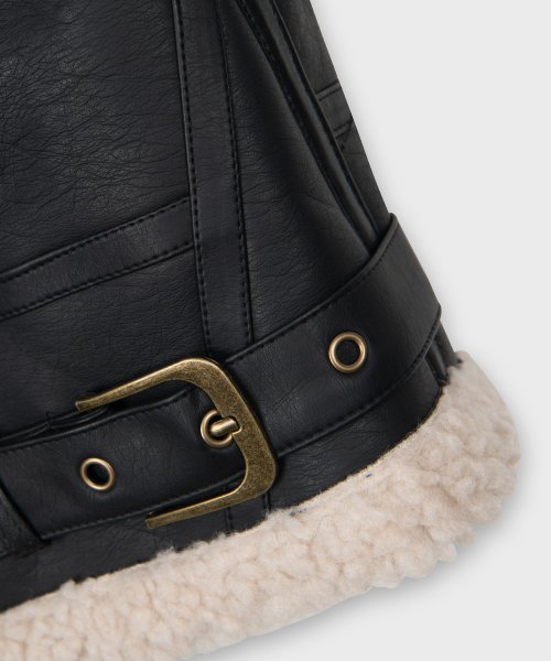 Overfit Leather Fleece Womens Mouton Mustang Jacket [BLACK]