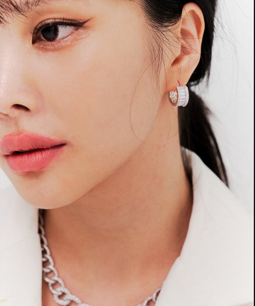 Crystal Glass Mini Ring Earrings silver