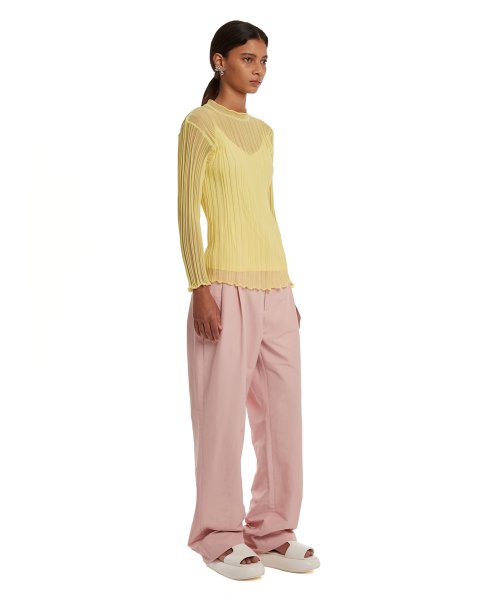 Semi-Sheer Ribbed-Knit Sweater_Yellow