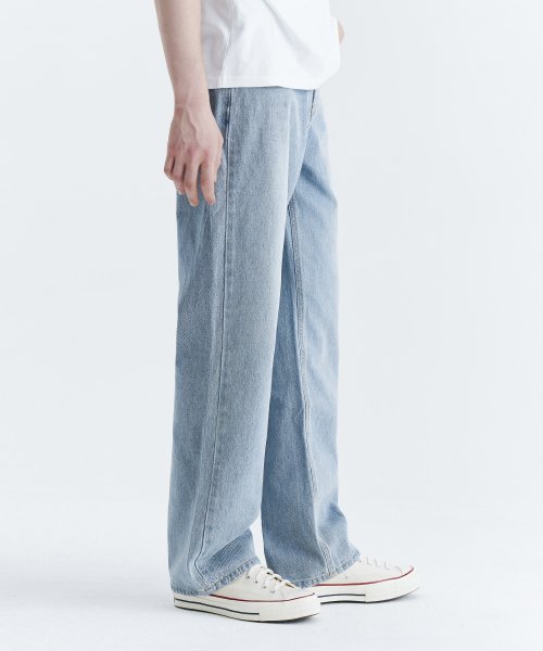 unisex semi wide denim pants light blue