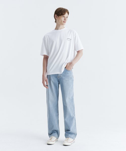 unisex semi wide denim pants light blue