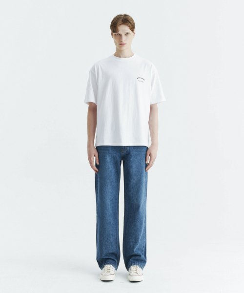 unisex semi wide denim pants dip blue