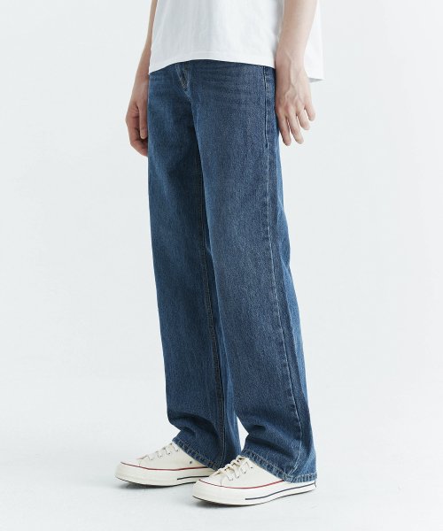 unisex semi wide denim pants dip blue