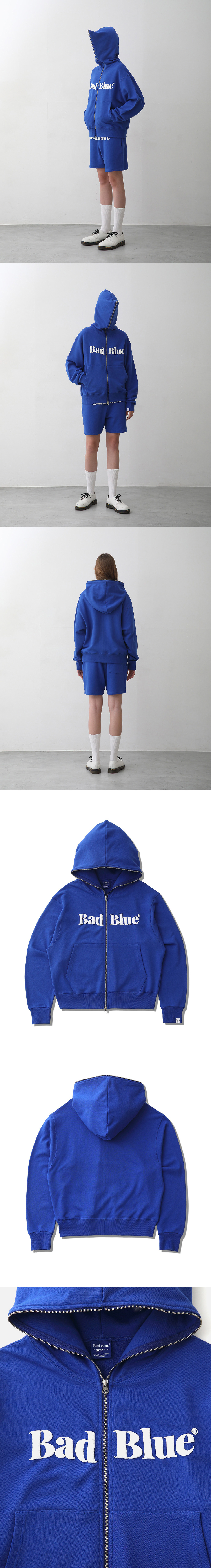 배드블루(BADBLUE) Logo Pull Zip Hoodie Blue - 사이즈 & 후기 | 무신사