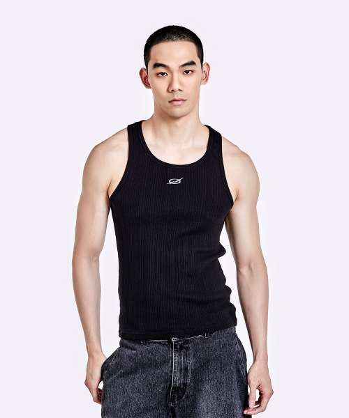 Irregular logo embroidery logo sleeveless - Black