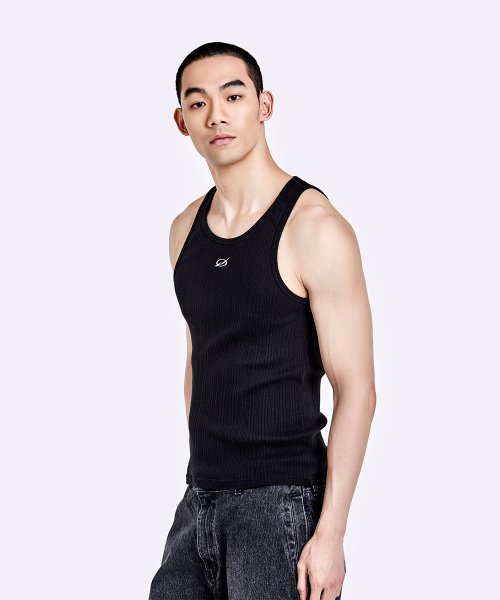 Irregular logo embroidery logo sleeveless - Black