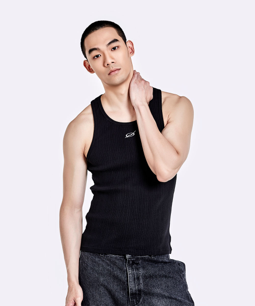 Irregular logo embroidery logo sleeveless - Black