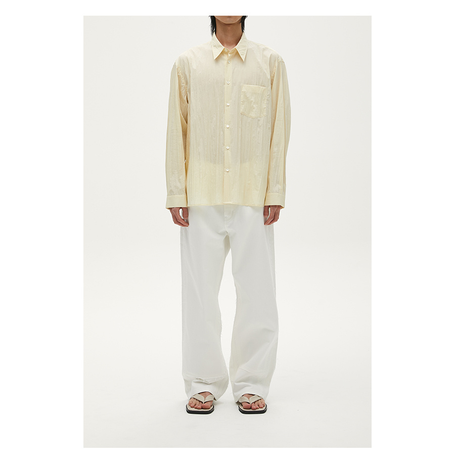 MUSINSA | COOR Semi-Oversized Pleated Shirt (Light Yellow)