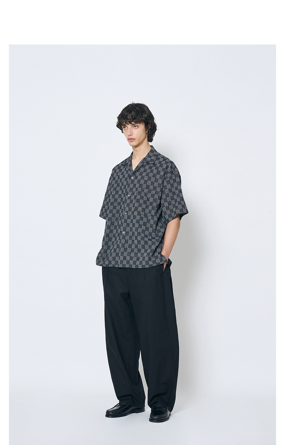 MUSINSA | PARTIMENTO curved wide linen two-tuck pants black
