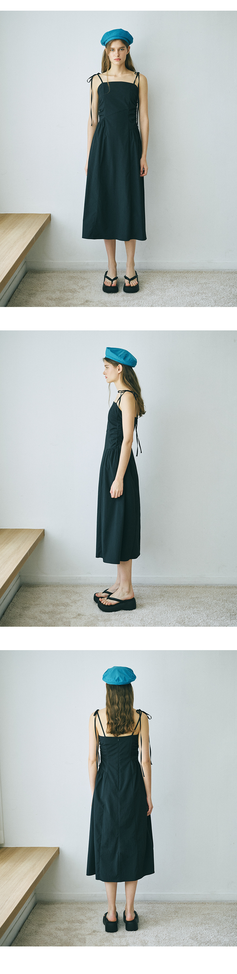 MUSINSA | ETMON Slip Side Shirring Dress Black