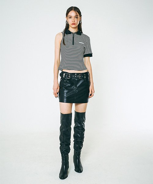 Cut-out Sleeveless Collar Zip-up (BLACK)