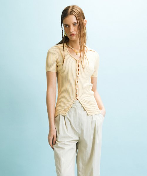 BUTTON SLIM CARDIGAN - YELLOW