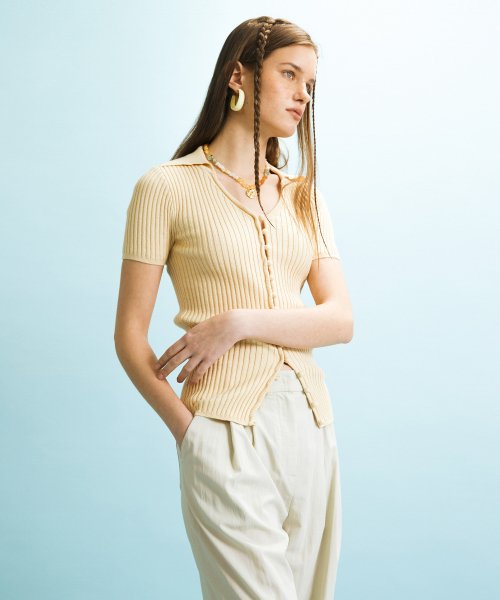 BUTTON SLIM CARDIGAN - YELLOW