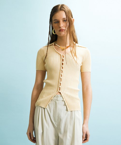 BUTTON SLIM CARDIGAN - YELLOW