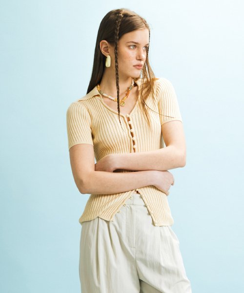 BUTTON SLIM CARDIGAN - YELLOW