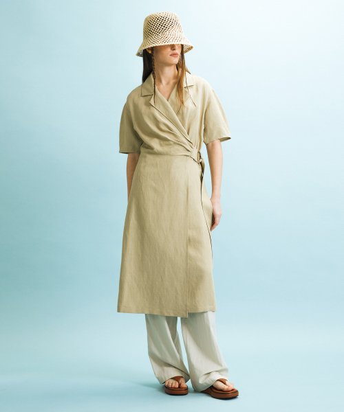 SHIRRED WRAP DRESS - KHAKI