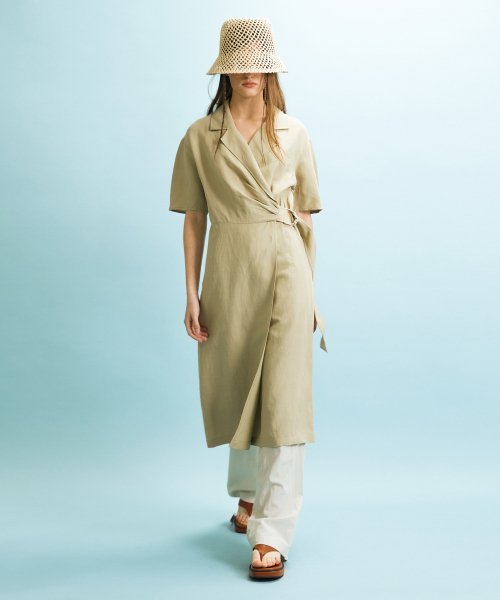 SHIRRED WRAP DRESS - KHAKI