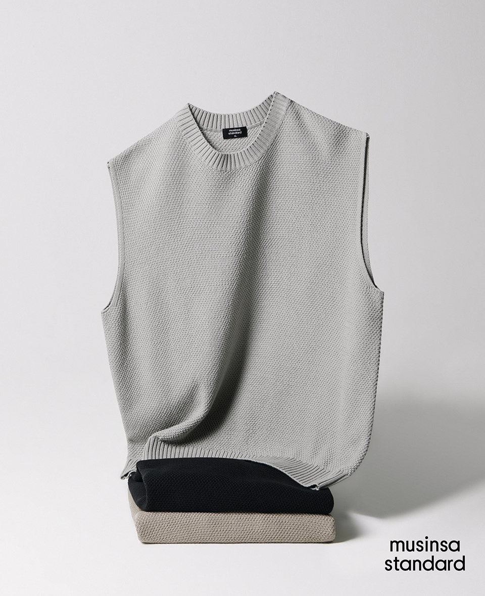 ニット・セーター *MUSINSA STANDARD* Textured crew neck knit vest black MMBWV3 MUSINSA | MUSINSA STANDARD TEXTURED CREWNECK KNIT VEST [BLACK]