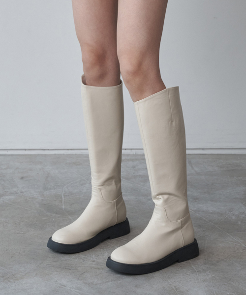 Round Toe Basic Flat Long Boots 412148001 (3.5cm/3color)