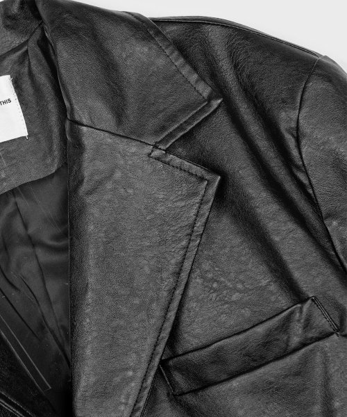 Vegan Crack Overfit Single Button Blazer Leather Jacket [BLACK]
