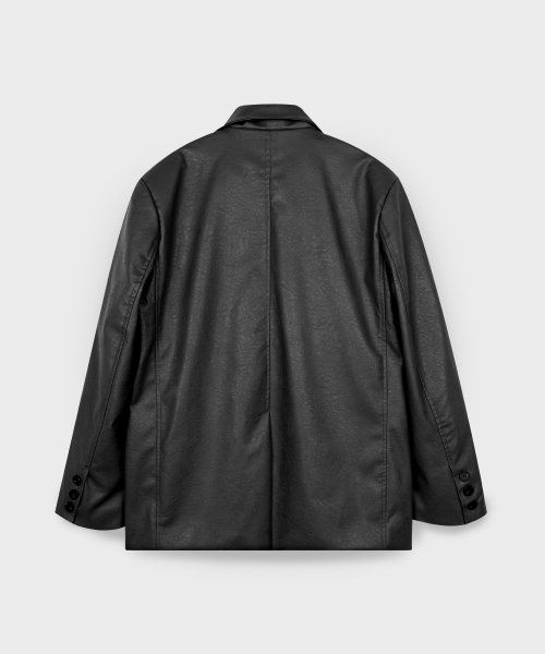 Vegan Crack Overfit Single Button Blazer Leather Jacket [BLACK]