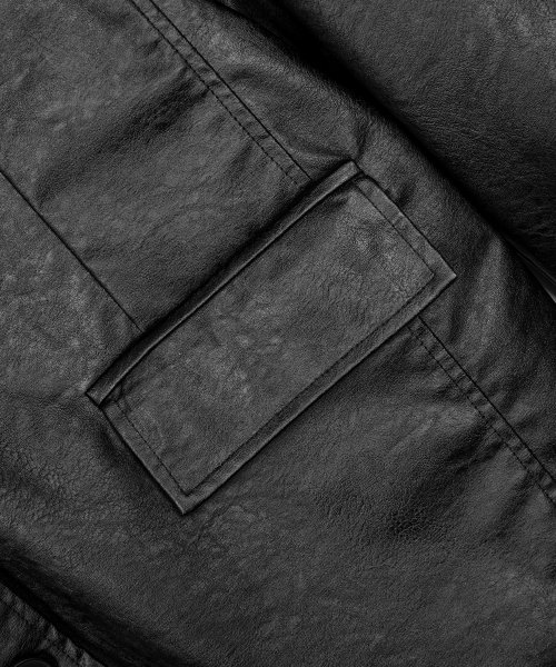 Vegan Crack Overfit Single Button Blazer Leather Jacket [BLACK]
