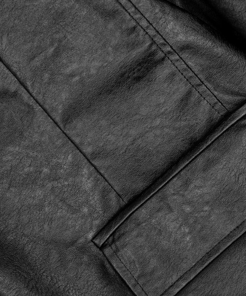 Vegan Crack Overfit Single Button Blazer Leather Jacket [BLACK]