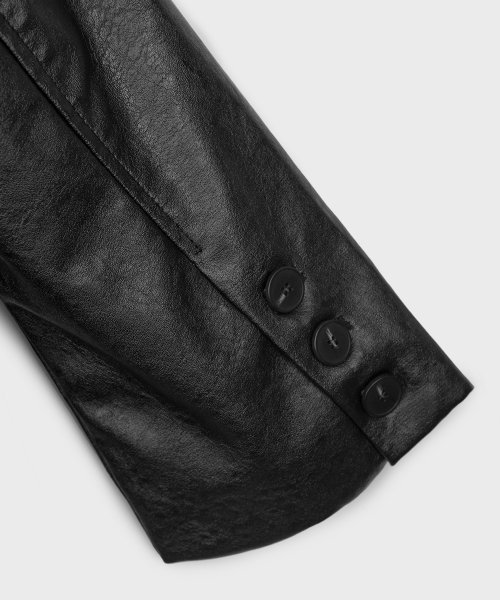 Vegan Crack Overfit Single Button Blazer Leather Jacket [BLACK]