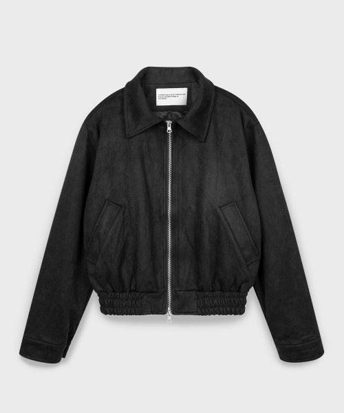 Vegan Two-way Blouson Suede Banding Jumper Jacket [BLACK]
