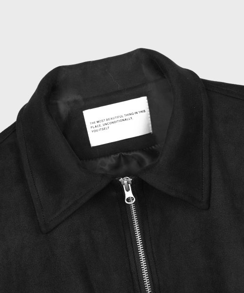 Vegan Two-way Blouson Suede Banding Jumper Jacket [BLACK]