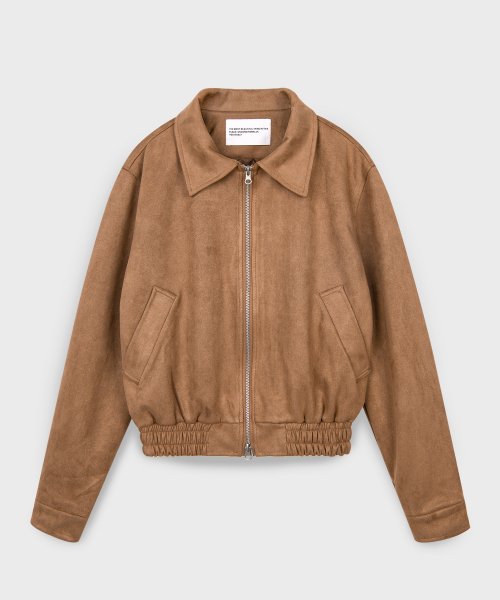 Vegan Two-way Blouson Suede Banding Jumper Jacket [BROWN]