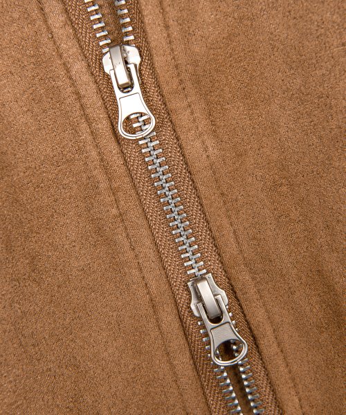 Vegan Two-way Blouson Suede Banding Jumper Jacket [BROWN]