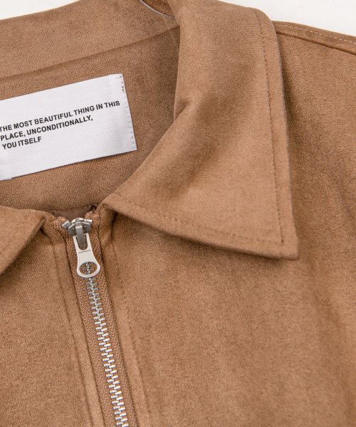 Vegan Two-way Blouson Suede Banding Jumper Jacket [BROWN]