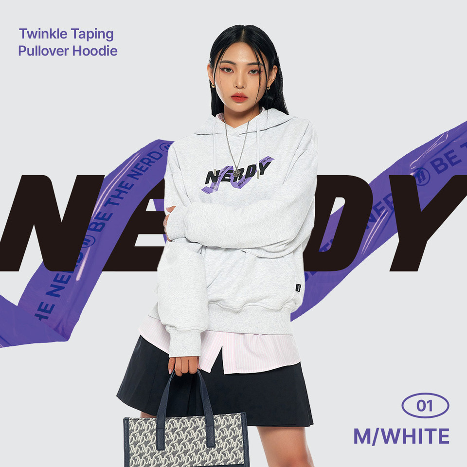 [ NERDY ]★韓国人気★TWINKLE TAPING PULLOVER HOOD MUSINSA公式 | NERDY Twinkle Taping Pullover Hoodie Melange White