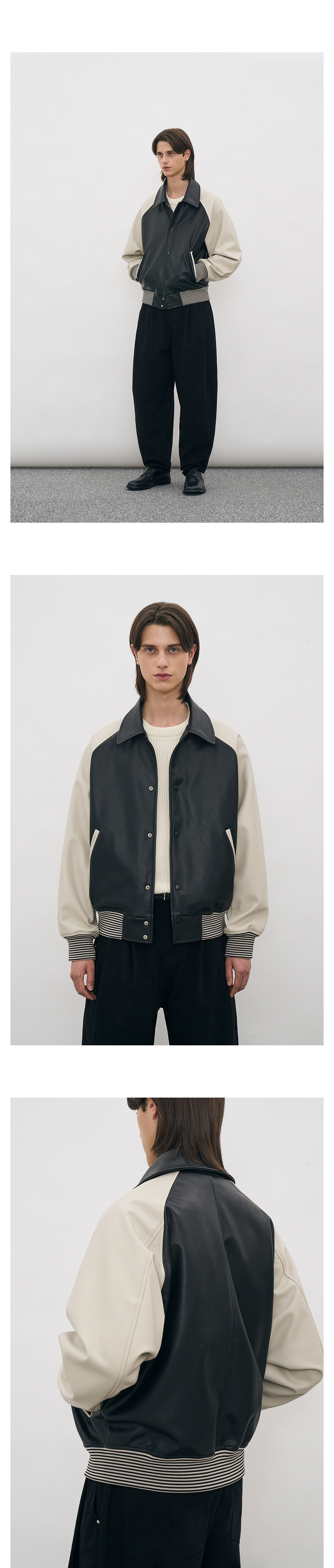 [JEMUT]★LEATHER RAGLAN VARCITY JACKET MUSINSA | PARTIMENTO [Vegan Leather] Raglan Varsity Jacket Black